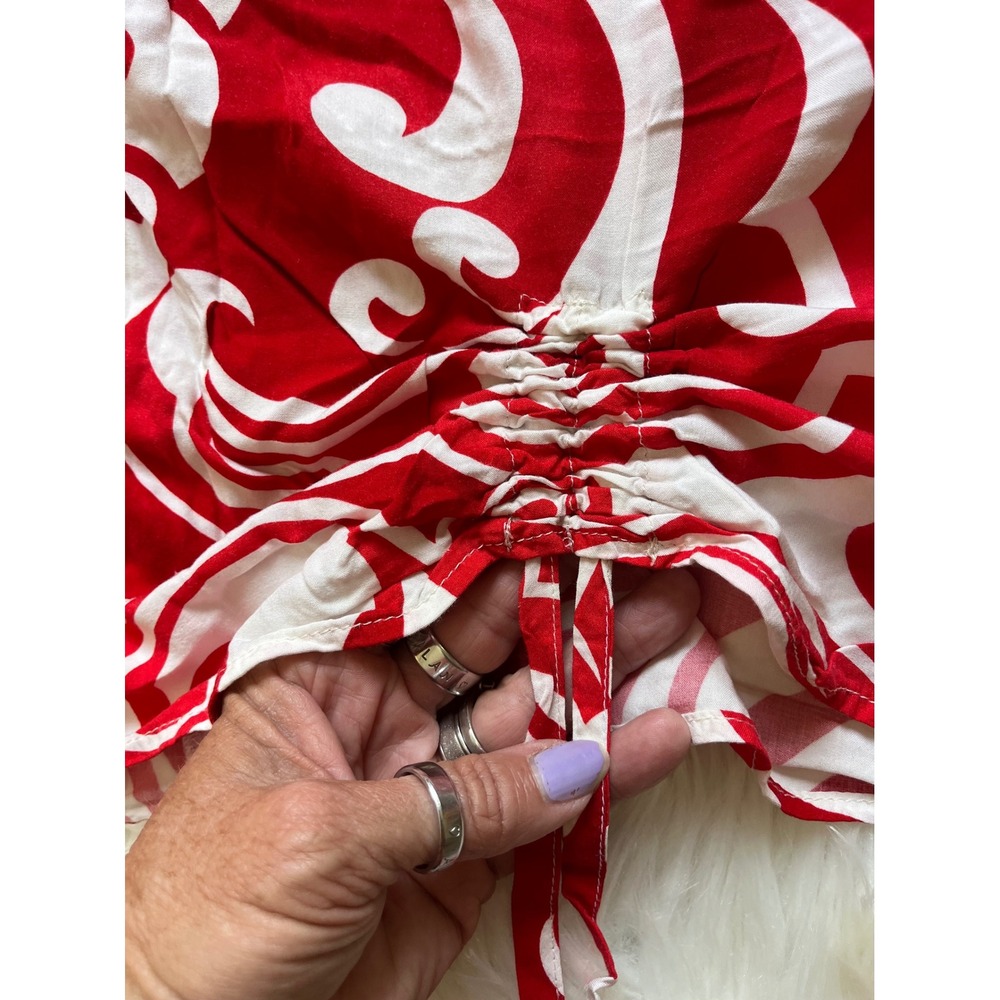 Hawaiian Floral Print Top Large Red White One Papaya - Picture 3 of 4